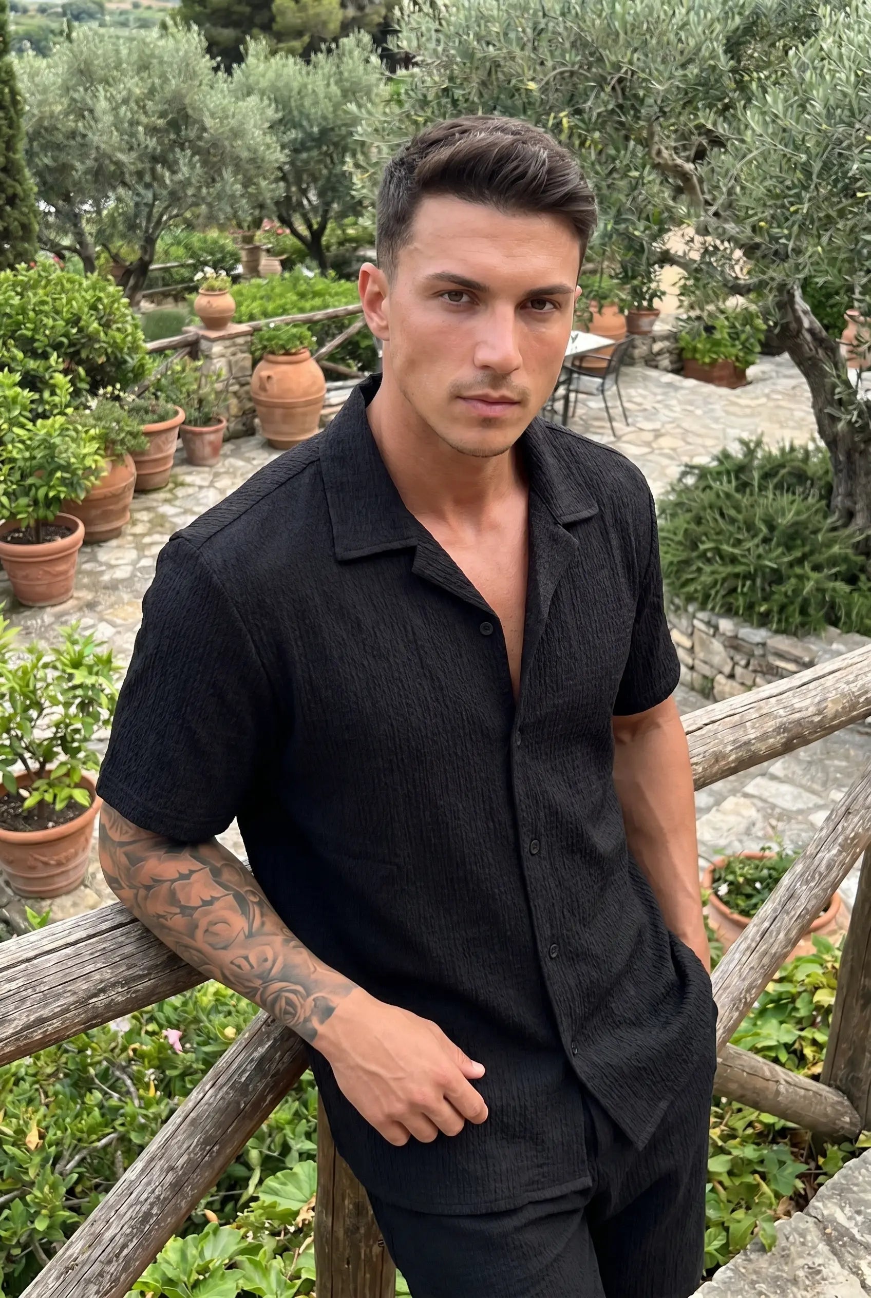 Men's Textured Shirt | Button Front Short Sleeve Casual Wear