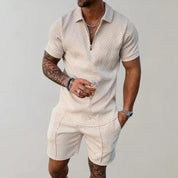 Men Two Piece Set | Zip Neck Shirt Holiday Outfit-Men Set-Homefinn