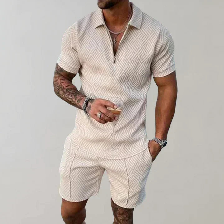 Men Two Piece Set | Zip Neck Shirt Holiday Outfit-Men Set-Homefinn