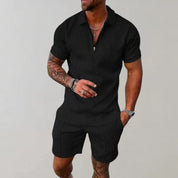 Men Two Piece Set | Zip Neck Shirt Holiday Outfit-Men Set-Homefinn