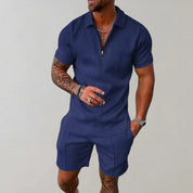 Men Two Piece Set | Zip Neck Shirt Holiday Outfit-Men Set-Homefinn