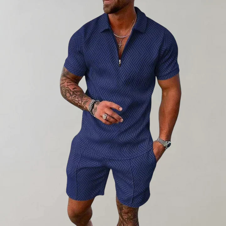 Men Two Piece Set | Zip Neck Shirt Holiday Outfit-Men Set-Homefinn