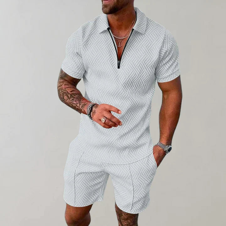 Men Two Piece Set | Zip Neck Shirt Holiday Outfit-Men Set-Homefinn