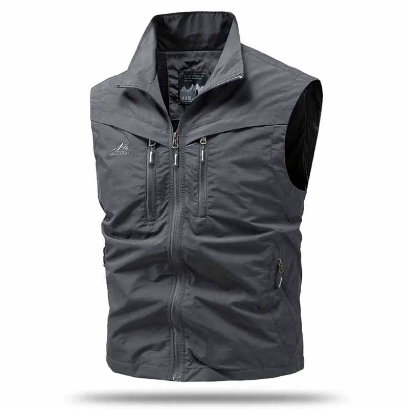 Men Utility Vest | Zip Front Multi Pocket Outdoor Wear-Men Vest-Homefinn