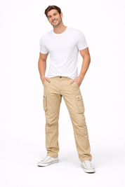 Men's Casual Plain Cargo Trousers | Multi Pocket Straight Leg Outdoor Wear