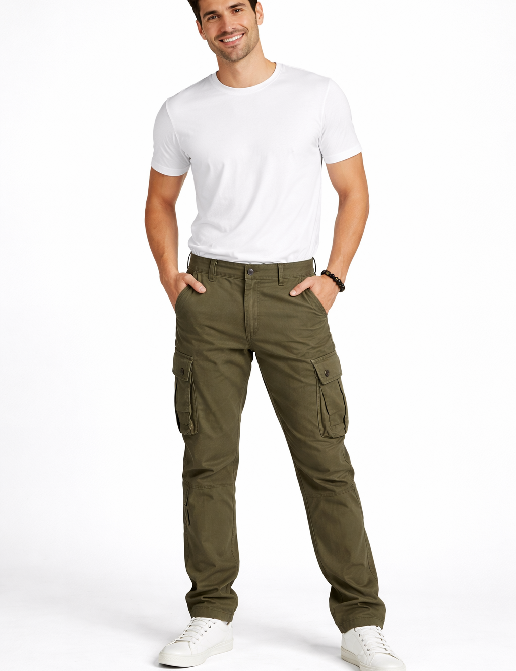 Men's Casual Plain Cargo Trousers | Multi Pocket Straight Leg Outdoor Wear