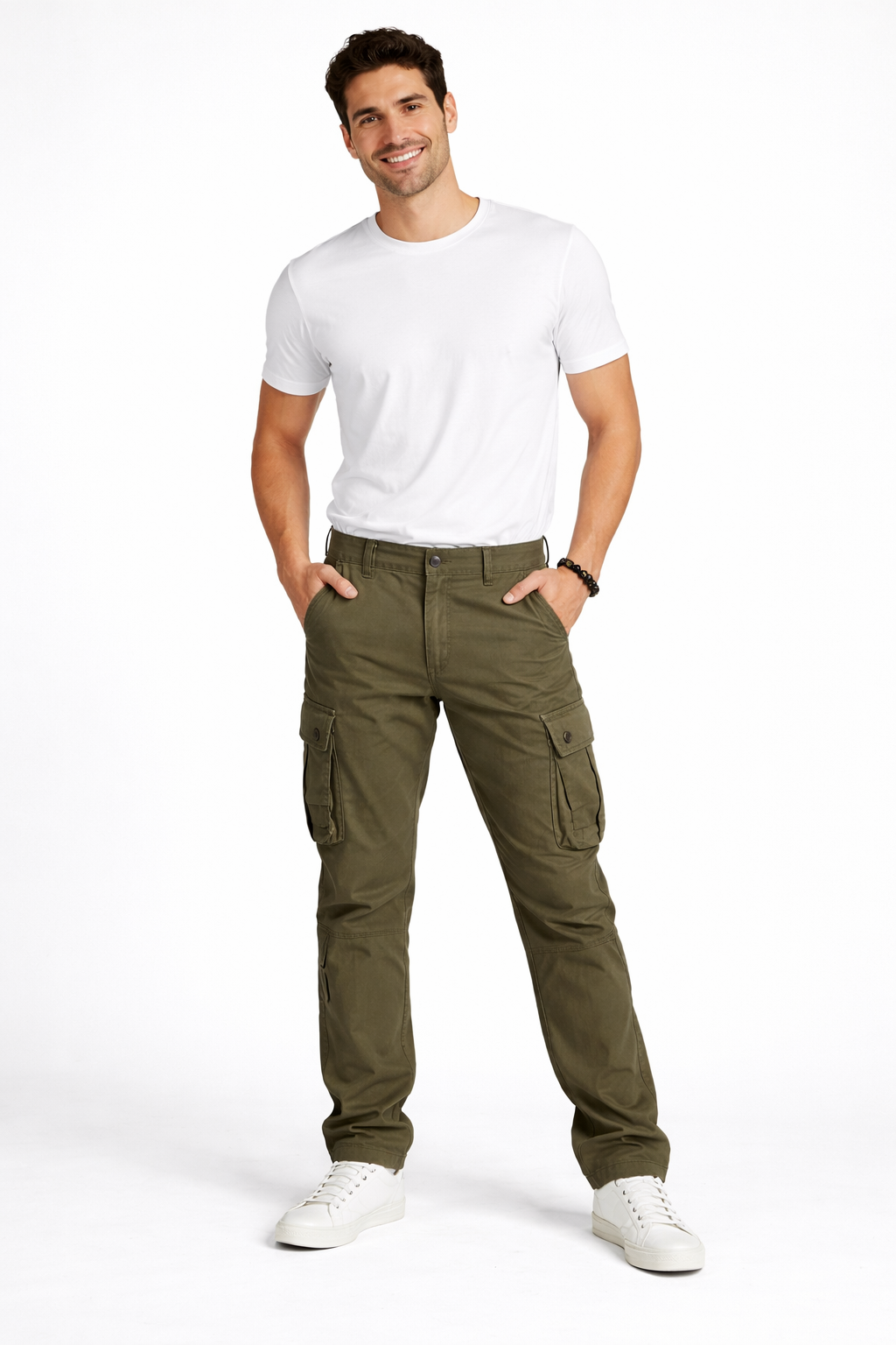 Men's Casual Plain Cargo Trousers | Multi Pocket Straight Leg Outdoor Wear