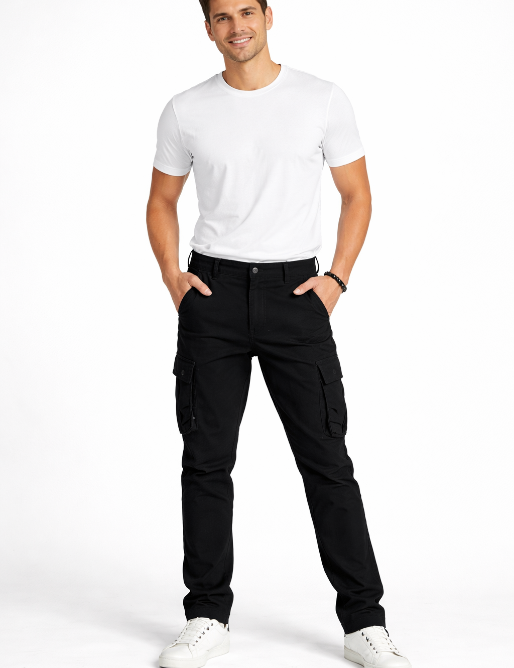 Men's Casual Plain Cargo Trousers | Multi Pocket Straight Leg Outdoor Wear