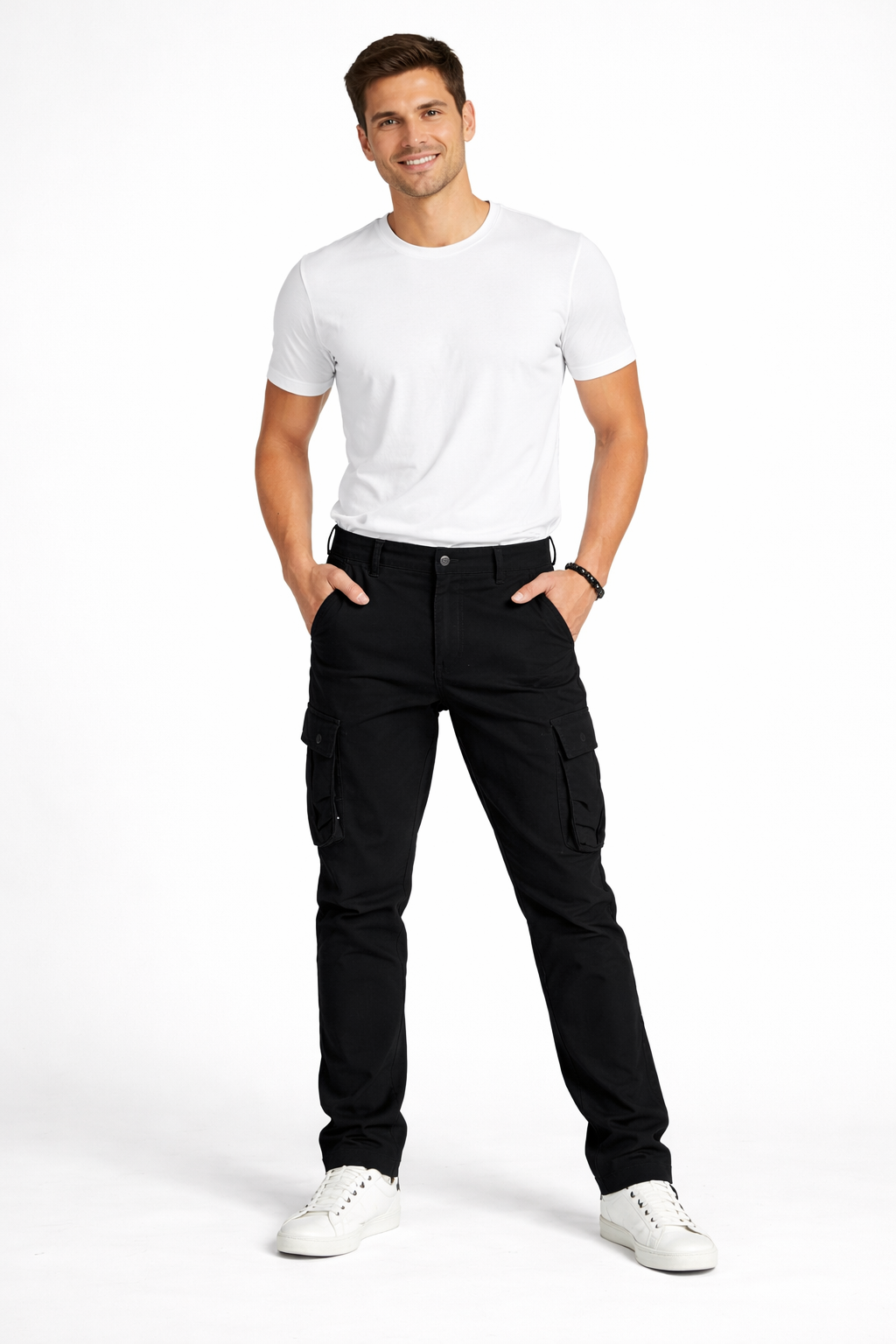 Men's Casual Plain Cargo Trousers | Multi Pocket Straight Leg Outdoor Wear