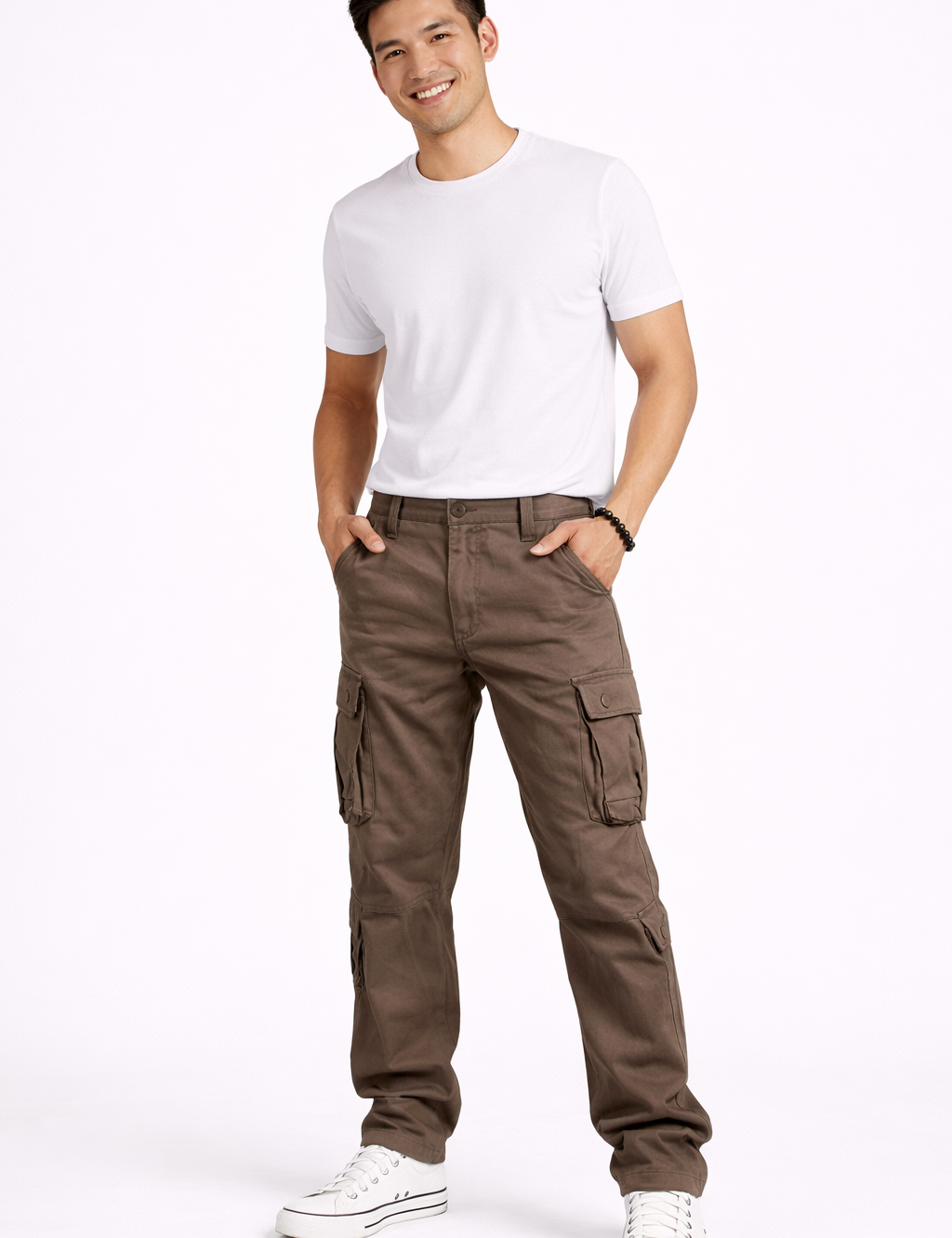 Men's Casual Plain Cargo Trousers | Multi Pocket Straight Leg Outdoor Wear