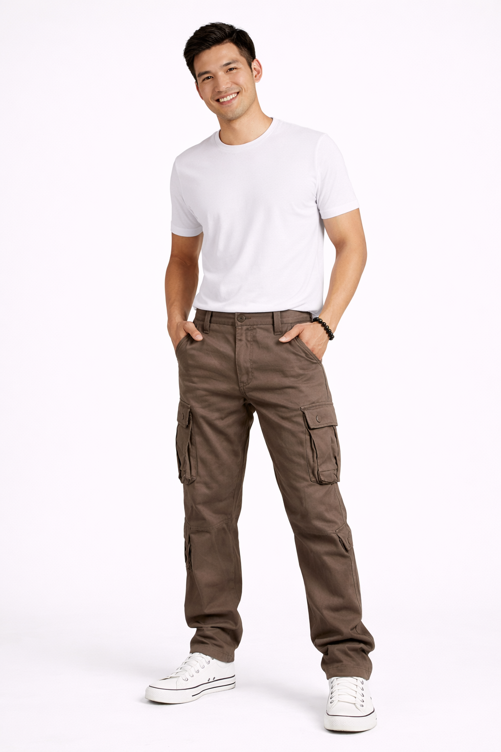 Men's Casual Plain Cargo Trousers | Multi Pocket Straight Leg Outdoor Wear