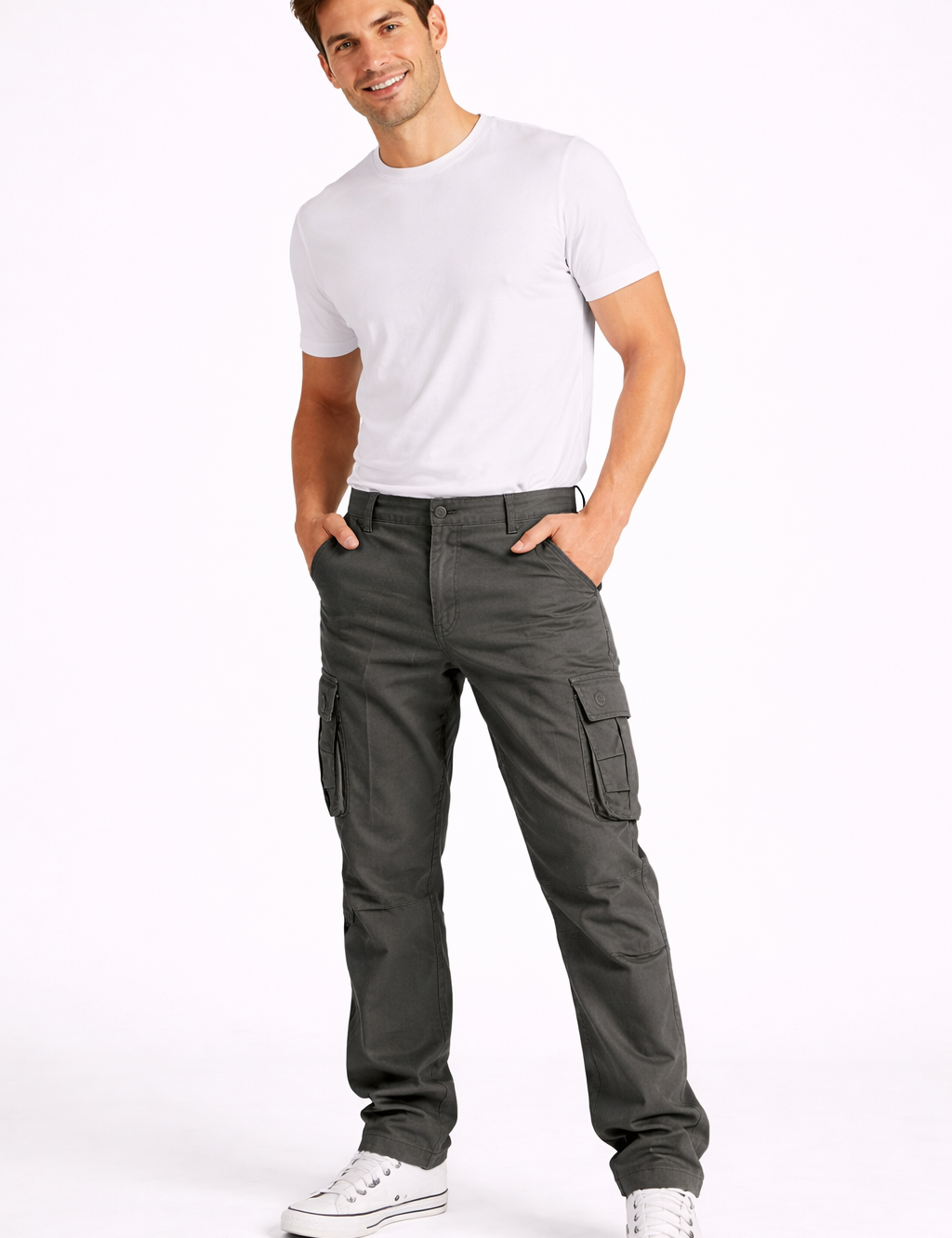 Men's Casual Plain Cargo Trousers | Multi Pocket Straight Leg Outdoor Wear