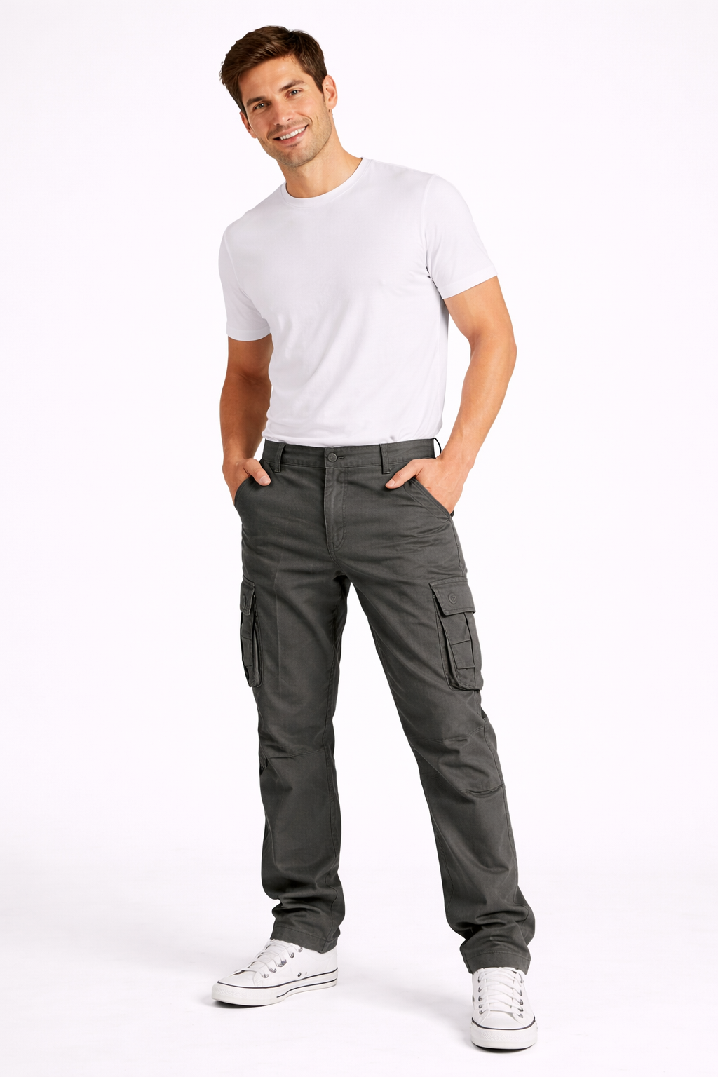 Men's Casual Plain Cargo Trousers | Multi Pocket Straight Leg Outdoor Wear