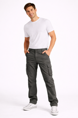 Men's Casual Plain Cargo Trousers | Multi Pocket Straight Leg Outdoor Wear