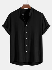Men's Casual Plain Shirt And Trousers Set | Button Front Drawstring Holiday Wear