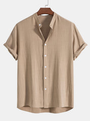 Men's Casual Plain Shirt And Trousers Set | Button Front Drawstring Holiday Wear