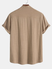 Men's Casual Plain Shirt And Trousers Set | Button Front Drawstring Holiday Wear