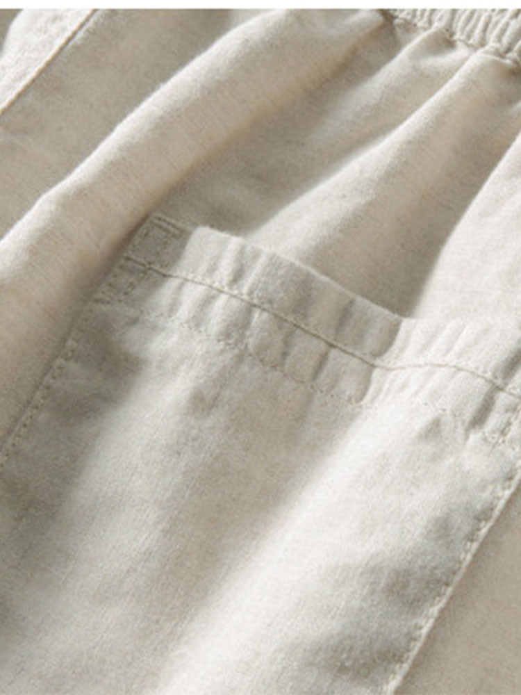 Men's Casual Plain Shirt And Trousers Set | Button Front Drawstring Holiday Wear