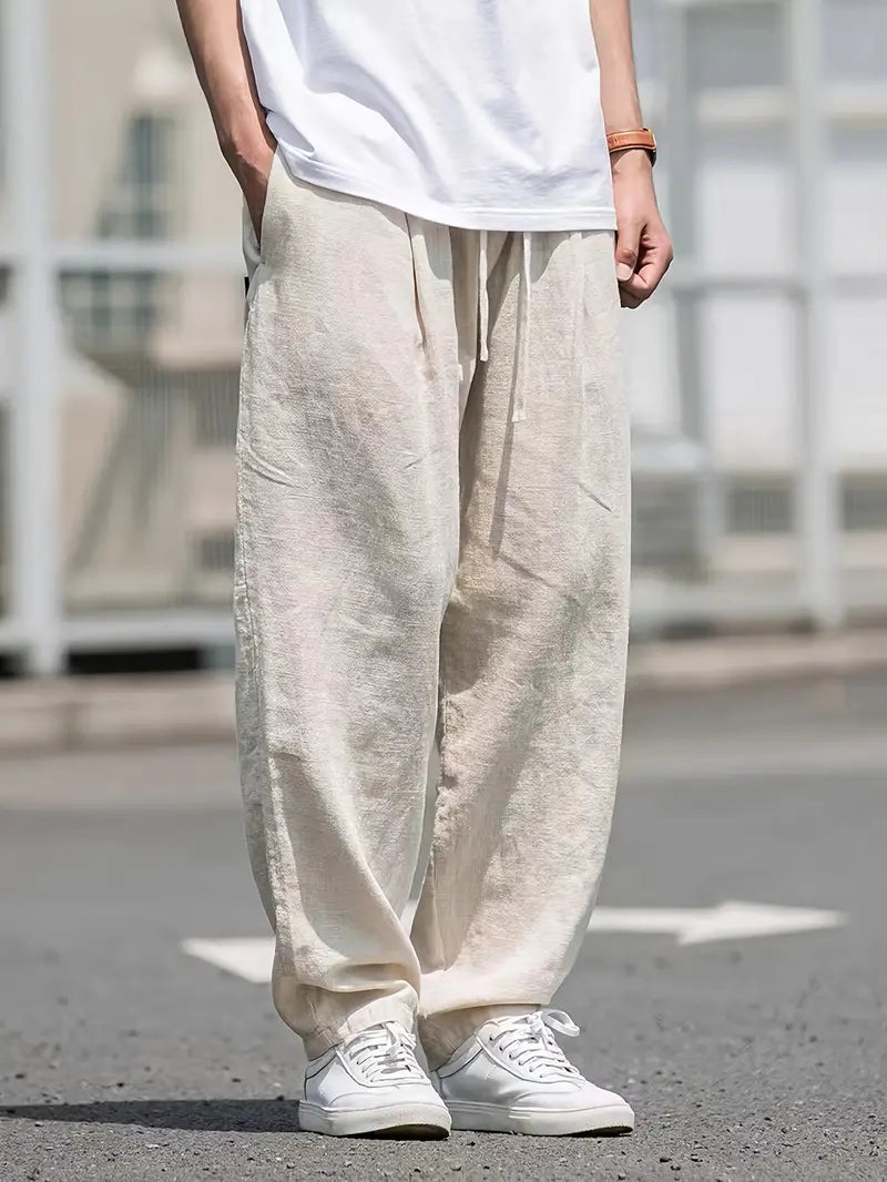Men's Casual Plain Trousers | Drawstring Side Pockets Everyday Wear
