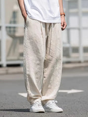 Men's Casual Plain Trousers | Drawstring Side Pockets Everyday Wear