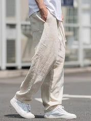 Men's Casual Plain Trousers | Drawstring Side Pockets Everyday Wear