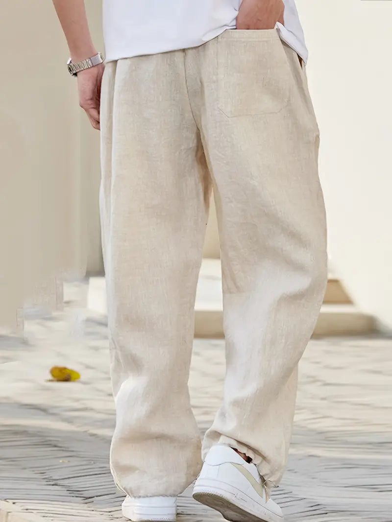 Men's Casual Plain Trousers | Drawstring Side Pockets Everyday Wear