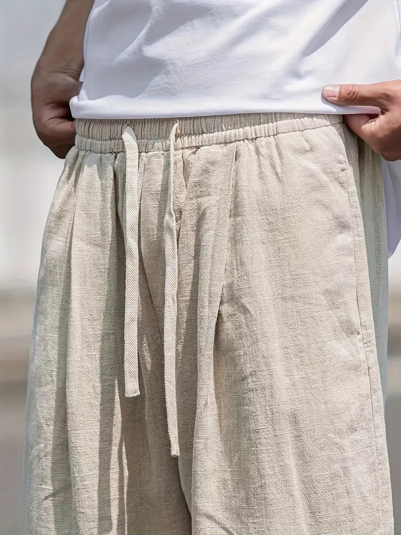 Men's Casual Plain Trousers | Drawstring Side Pockets Everyday Wear