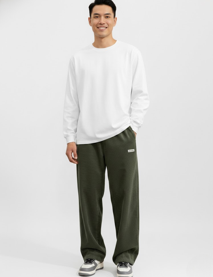 Men's Casual Plain Trousers | Straight Leg Side Pockets Everyday Wear
