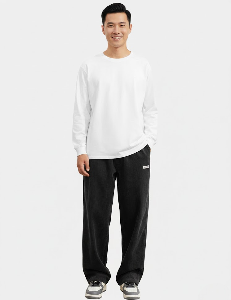 Men's Casual Plain Trousers | Straight Leg Side Pockets Everyday Wear
