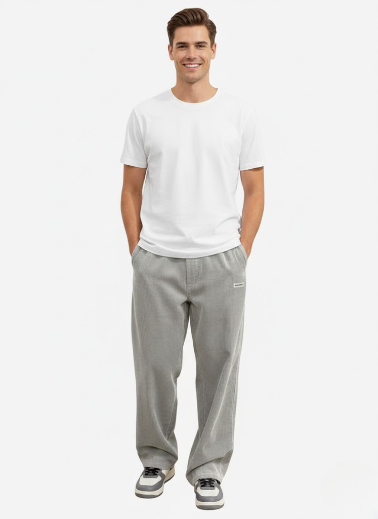 Men's Casual Plain Trousers | Straight Leg Side Pockets Everyday Wear