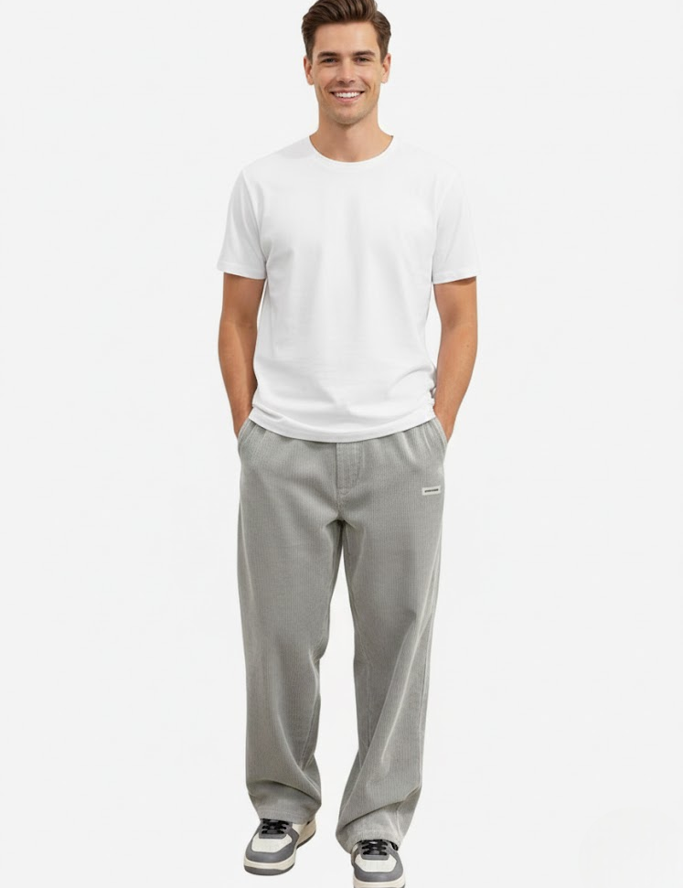 Men's Casual Plain Trousers | Straight Leg Side Pockets Everyday Wear