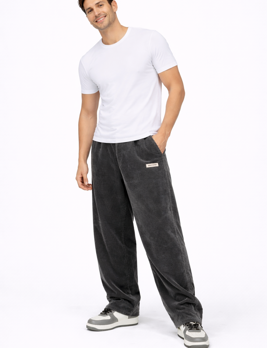 Men's Casual Plain Trousers | Straight Leg Side Pockets Everyday Wear