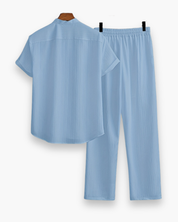 Men's Casual Striped Shirt And Trousers Set | Button Front Drawstring Holiday Wear