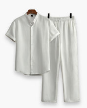 Men's Casual Striped Shirt And Trousers Set | Button Front Drawstring Holiday Wear