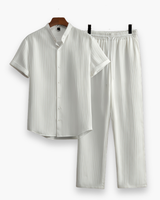 Men's Casual Striped Shirt And Trousers Set | Button Front Drawstring Holiday Wear
