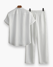 Men's Casual Striped Shirt And Trousers Set | Button Front Drawstring Holiday Wear