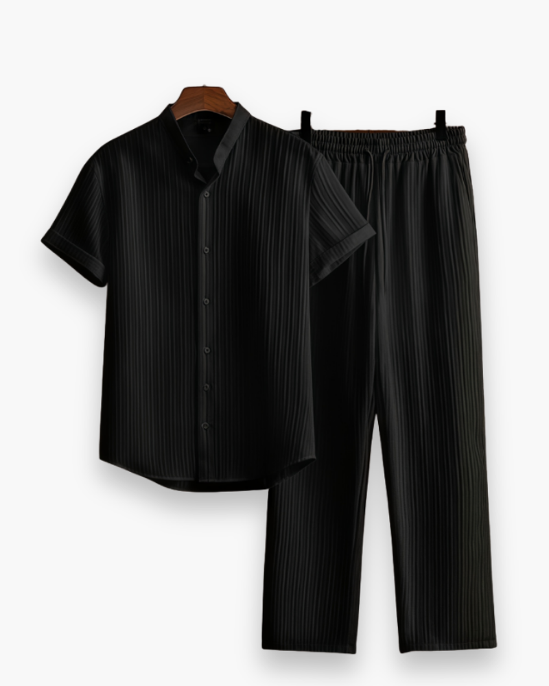 Men's Casual Striped Shirt And Trousers Set | Button Front Drawstring Holiday Wear