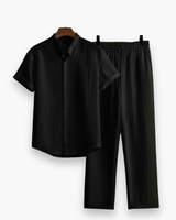 Men's Casual Striped Shirt And Trousers Set | Button Front Drawstring Holiday Wear