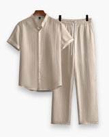 Men's Casual Striped Shirt And Trousers Set | Button Front Drawstring Holiday Wear