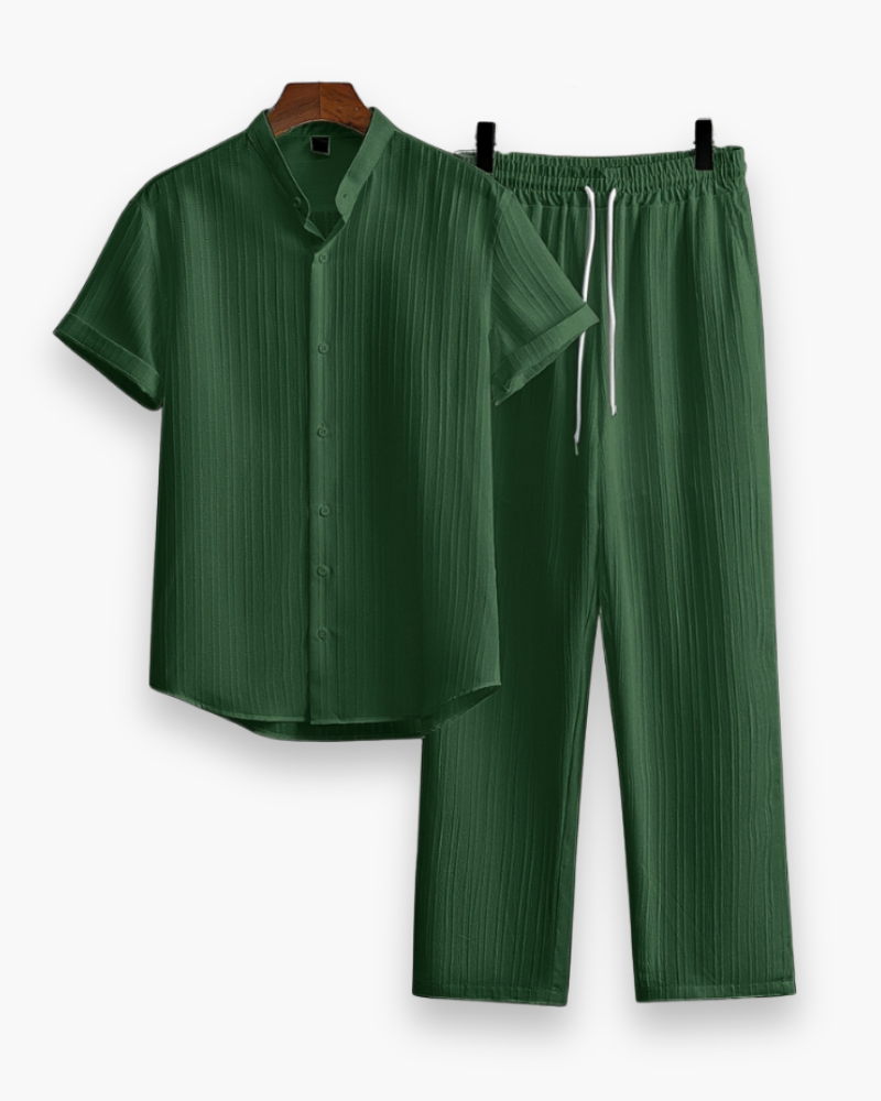 Men's Casual Striped Shirt And Trousers Set | Button Front Drawstring Holiday Wear