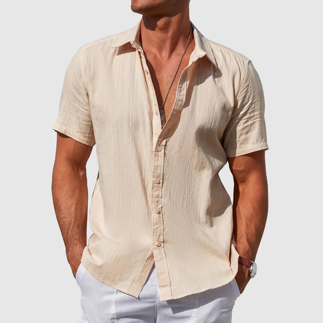 Men's Solid Casual Shirt | Button Front Short Sleeves Holiday Wear-Men Shirt-Homefinn