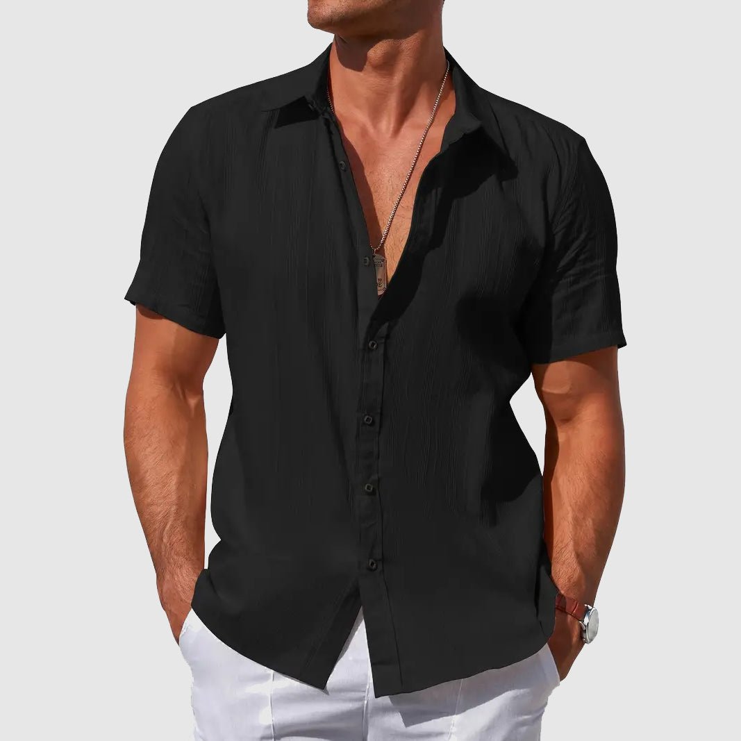 Men's Solid Casual Shirt | Button Front Short Sleeves Holiday Wear-Men Shirt-Homefinn