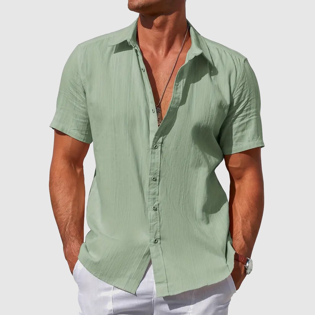 Men's Solid Casual Shirt | Button Front Short Sleeves Holiday Wear-Men Shirt-Homefinn