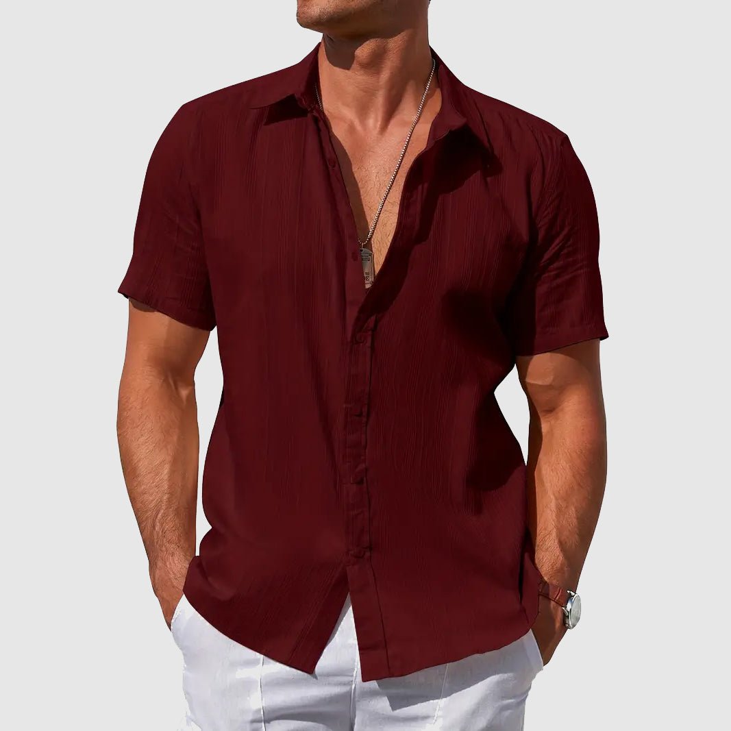 Men's Solid Casual Shirt | Button Front Short Sleeves Holiday Wear-Men Shirt-Homefinn