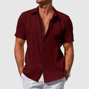 Men's Solid Casual Shirt | Button Front Short Sleeves Holiday Wear-Men Shirt-Homefinn