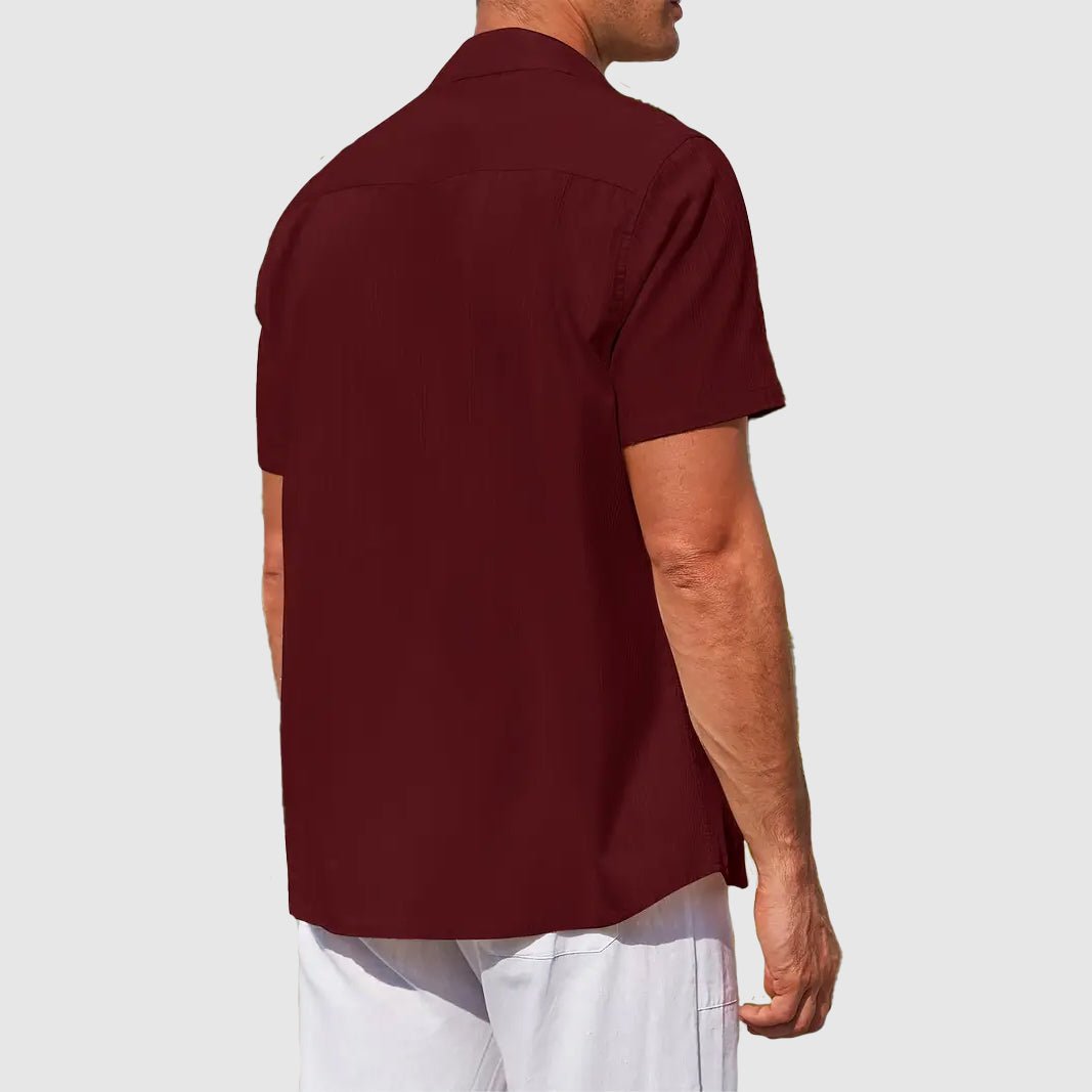 Men's Solid Casual Shirt | Button Front Short Sleeves Holiday Wear-Men Shirt-Homefinn