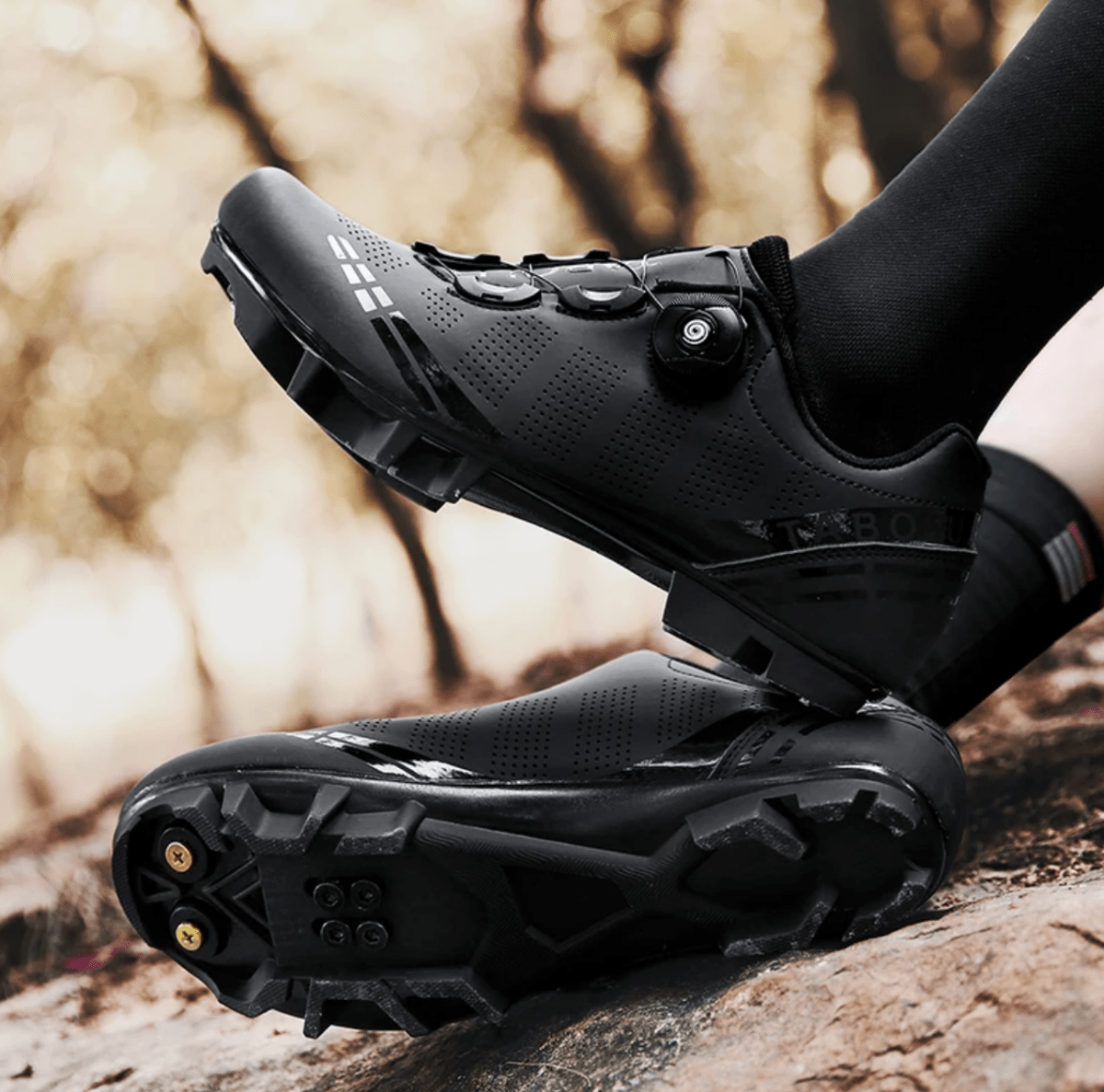 Men's Solid Mountain Bike Shoes | Dial Closure Cleat Compatible Trail Riding-Men Shoes-Homefinn