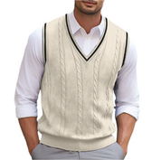 Men Cable Knit Sweater Vest | V Neck Sleeveless Knitwear-Men Vest-Homefinn