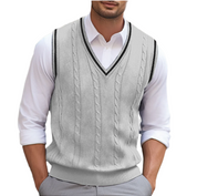 Men Cable Knit Sweater Vest | V Neck Sleeveless Knitwear-Men Vest-Homefinn