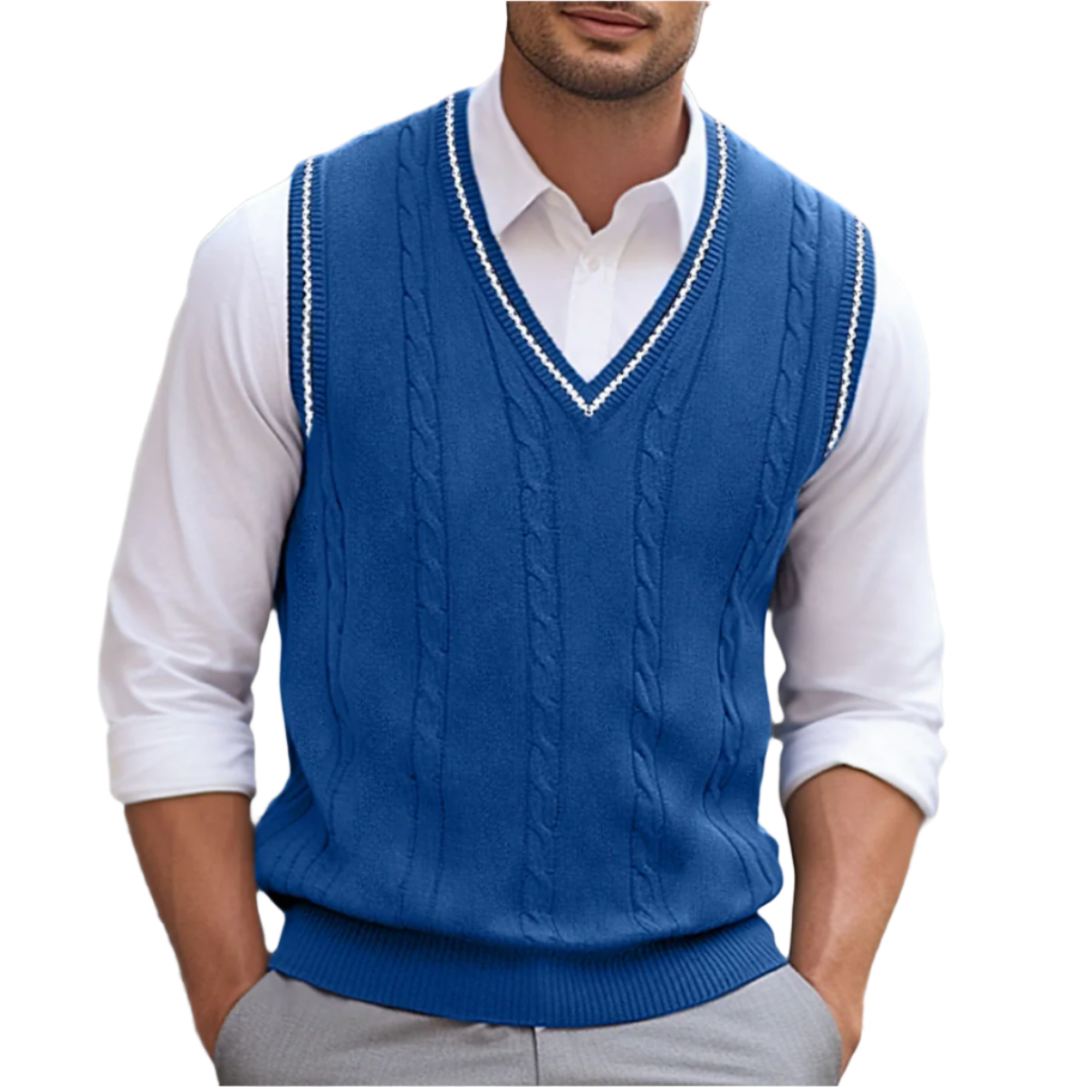 Men Cable Knit Sweater Vest | V Neck Sleeveless Knitwear-Men Vest-Homefinn